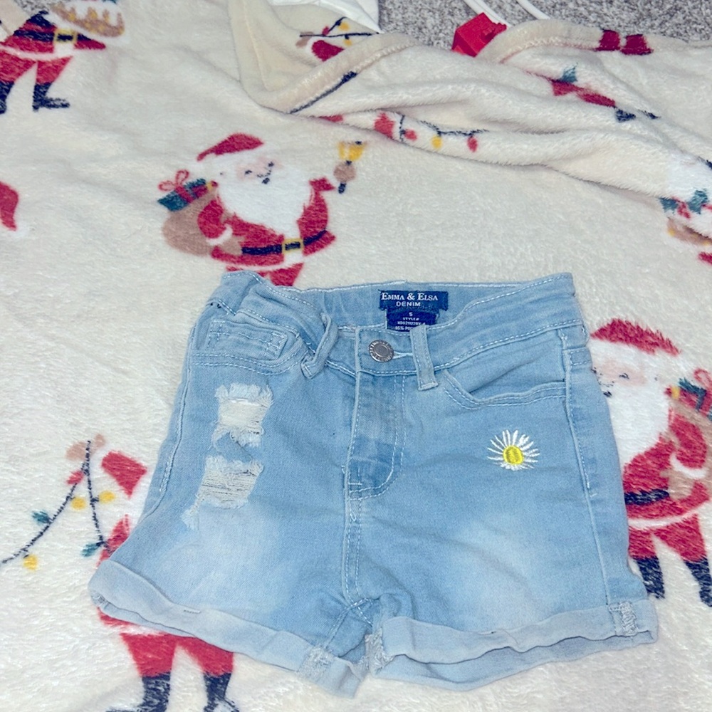 Little girl, size 5 denim blue jean shorts.